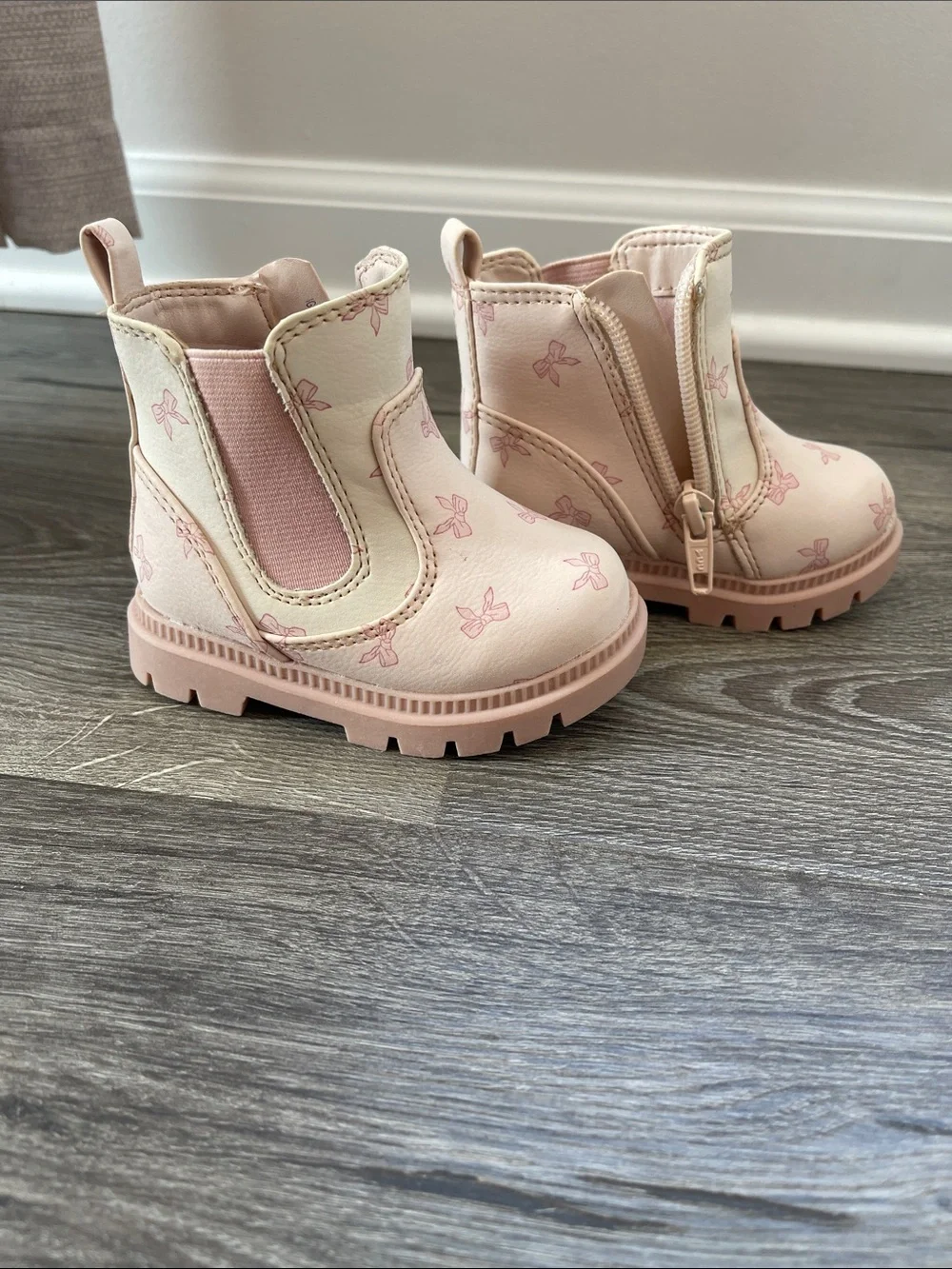 wonder nation Pink Bow-Print Ankle Boots for Kids